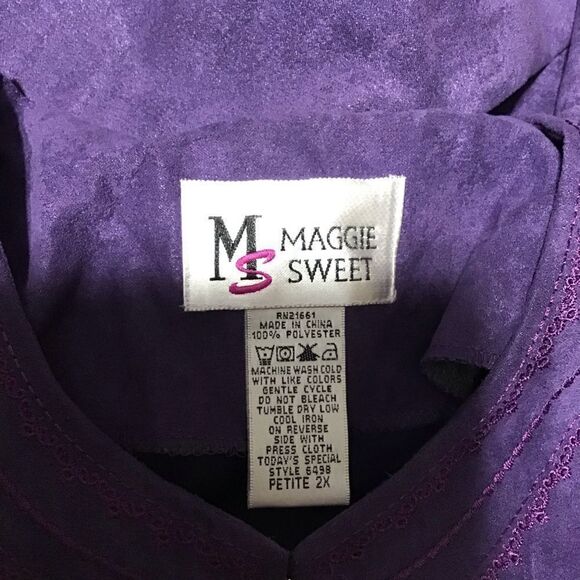 Maggie Sweet Purple Embroidered Twin Set Blouse 2X Petite - Picture 7 of 7